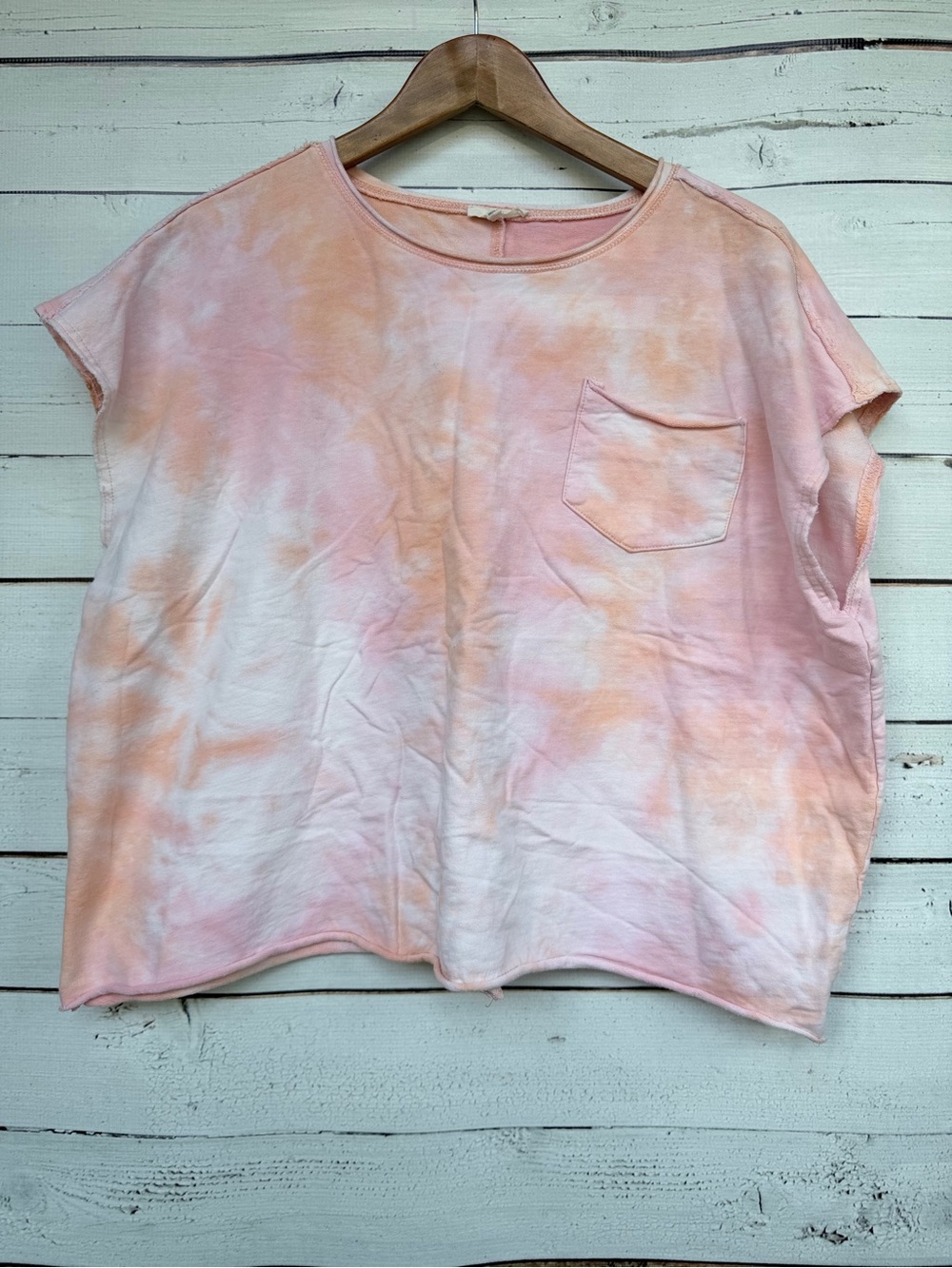 Easel Tie Dye Raw Hem French Terry Pocket Tee Size Small #Q144 - Picture 3 of 8
